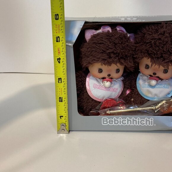 Monchhichi Bebichhichi 10th Anniversary Poodle Boa Doll Pair Toy Sekiguchi New - Picture 3 of 15